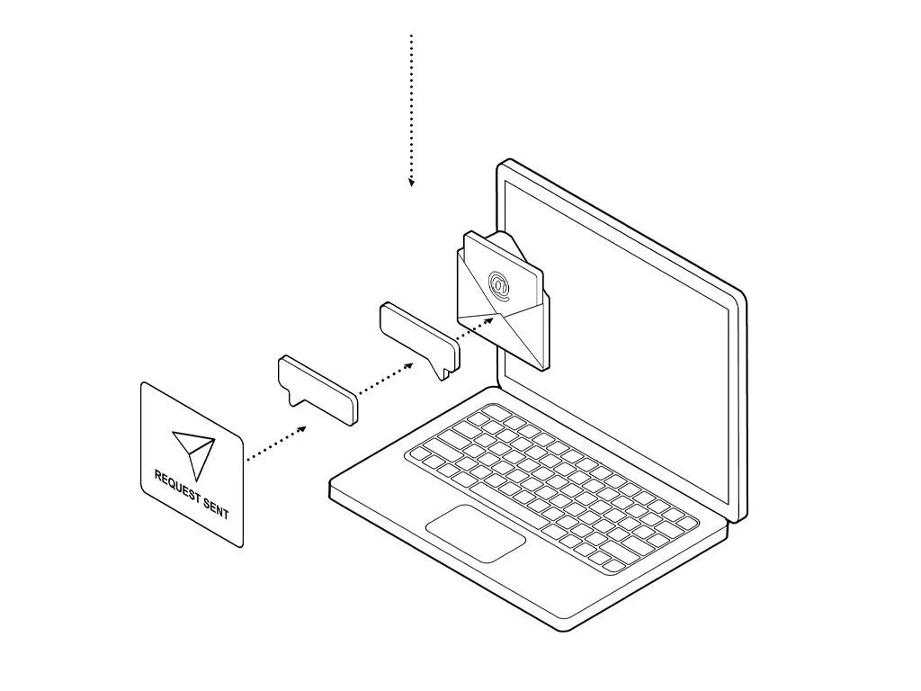 Graphic illustrating the digital process of submitting a request