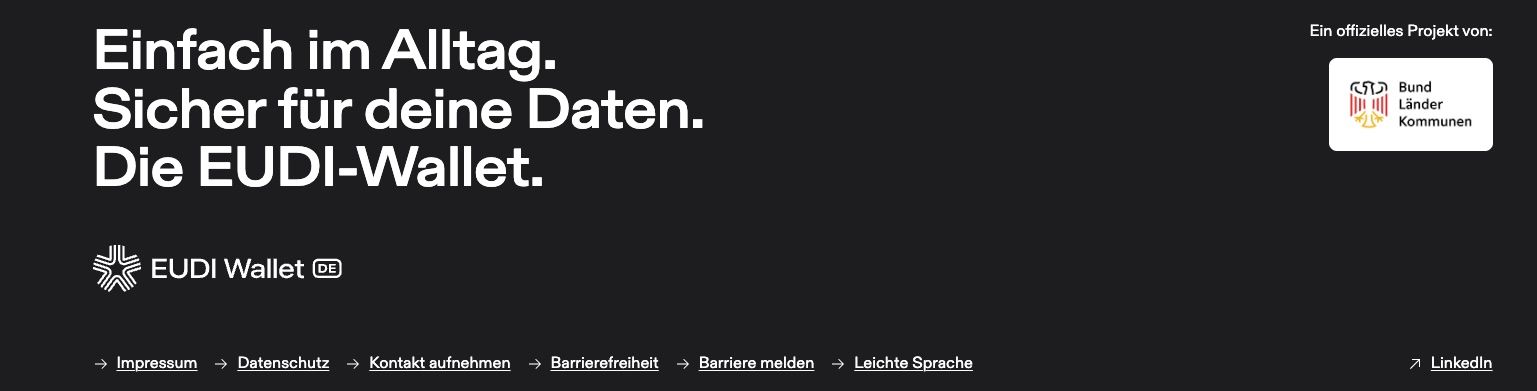Footer der Webseite des EUDI-Wallet-Projekts